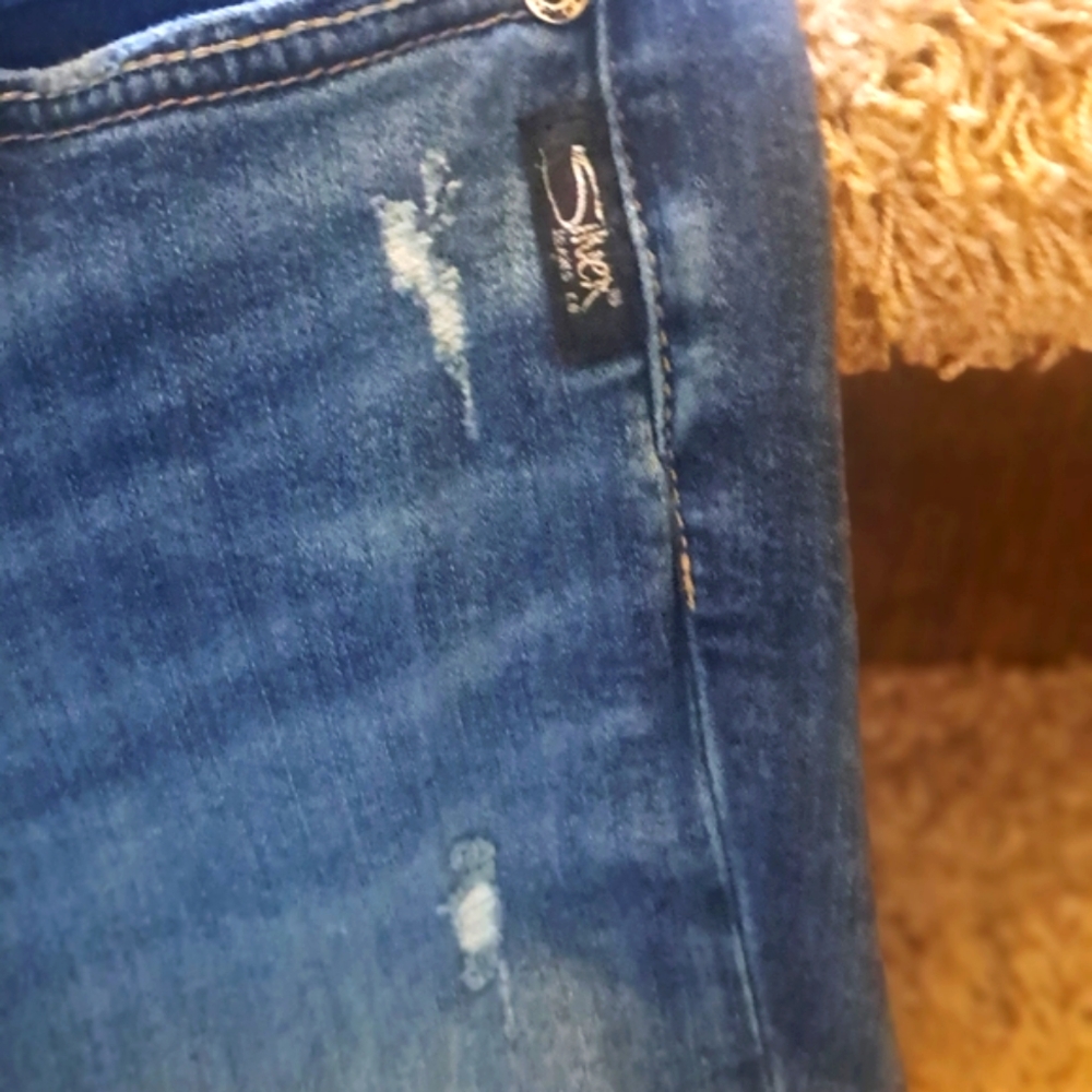 SUKI SLIM Silver Jeans Blue Skinny Jeans with Distressed Details 33 X 27